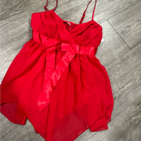 SALE 🍒🤍FREDERICKS of Hollywood red satin sheer babydoll lingerie ♥️ - Picture 5 of 9